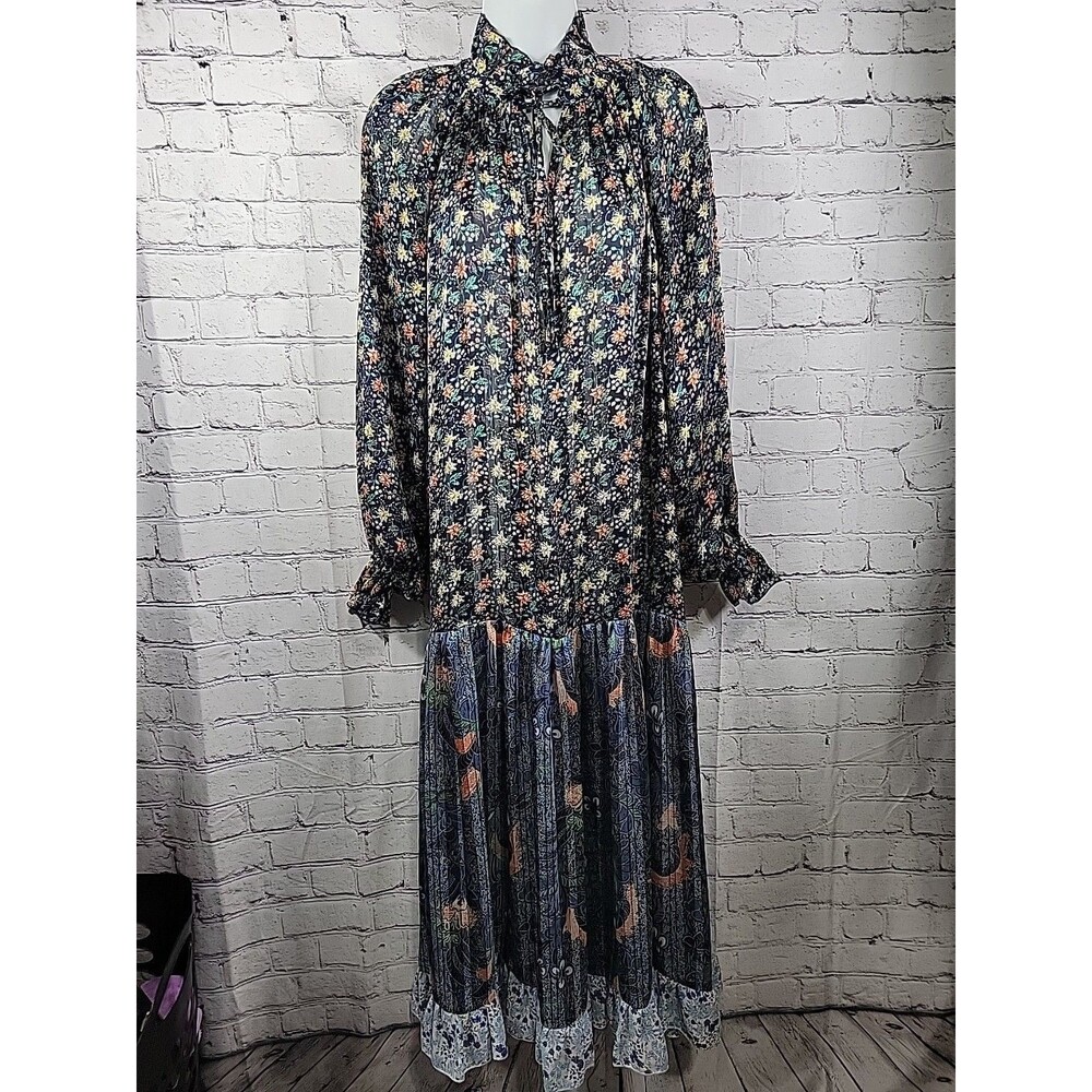 Code X Mode Maxi Peasant Dress Size Small Tiered Chiffon Boho Mixed Floral Print